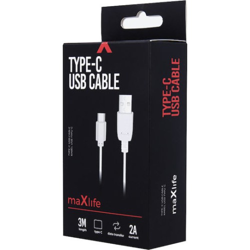 Maxlife USB 2.0 Cable USB-C male - USB-A Λευκό 1m