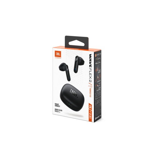 JBL Wave Flex 2 Earbud Bluetooth Handsfree Ακουστικά με Αντοχή στον Ιδρώτα και Θήκη Φόρτισης Μαύρα