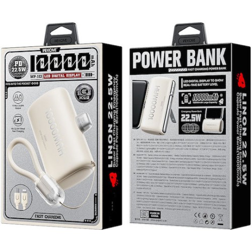 WK Power Bank 10000mAh 22.5W Power Delivery Μπεζ