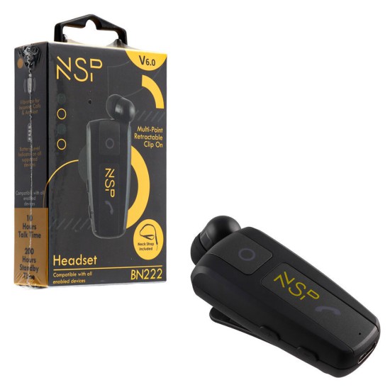 NSP BN222 In-ear Bluetooth Handsfree Ακουστικό Πέτου Μαύρο