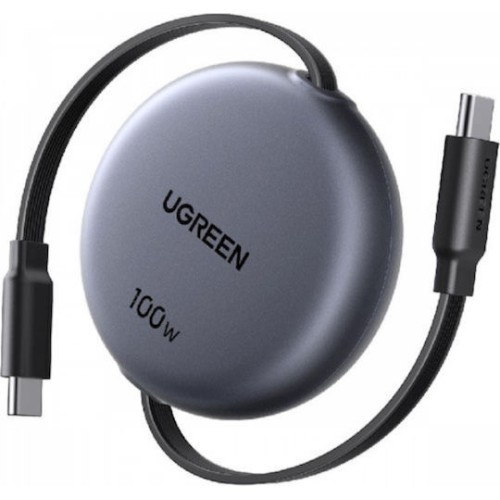 Ugreen Retractable USB 2.0 Cable USB-C male - USB-C 100W PD Μαύρο 1m