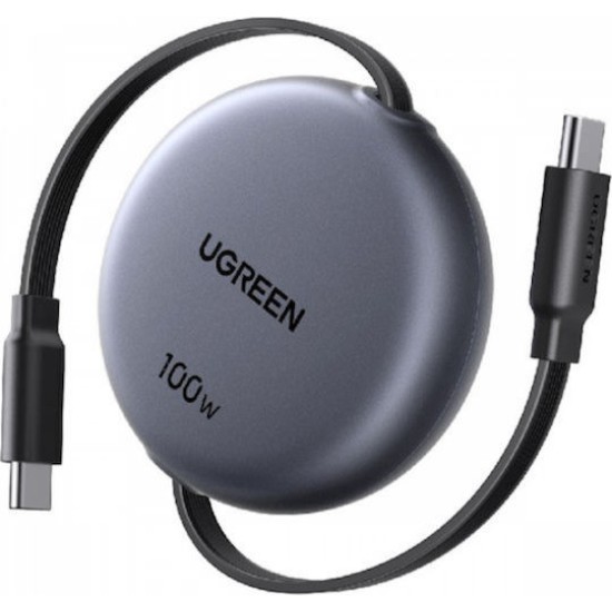 Ugreen Retractable USB 2.0 Cable USB-C male - USB-C 100W PD Μαύρο 1m