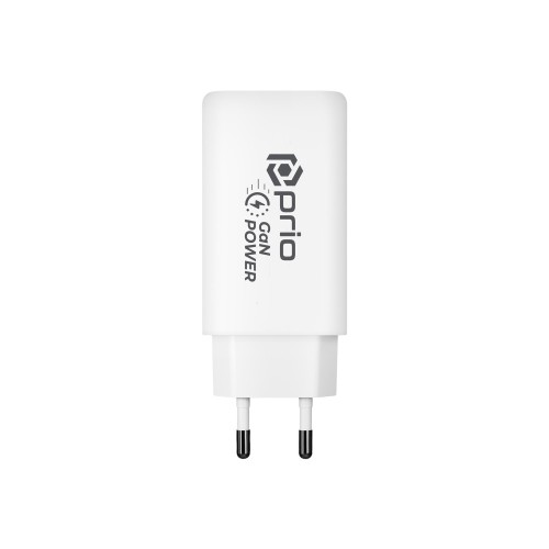 Prio Wall Charger GaN Power 65W PD PPS (USB C) + QC 3.0 (USB A) white