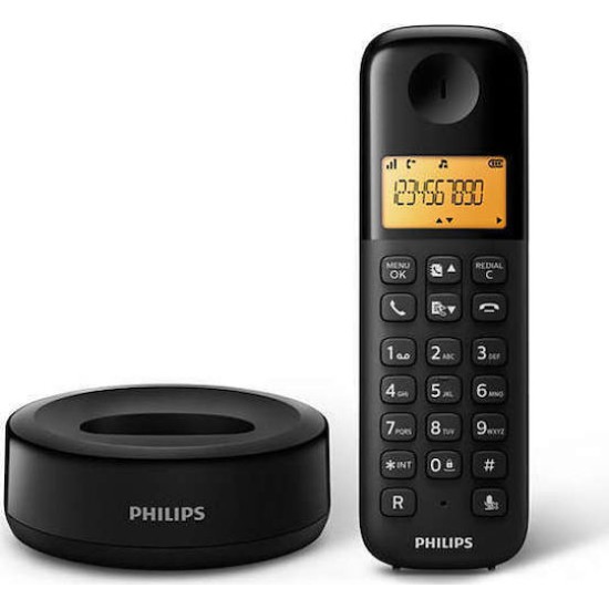 Philips D160 Ασύρματο Τηλέφωνο με Ελληνικό Μενού Μαύρο