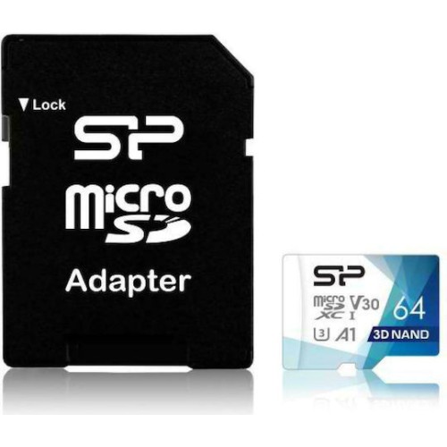 Silicon Power Superior Pro microSDXC 64GB Class 10 U3 V30 A1 UHS-III με αντάπτορα