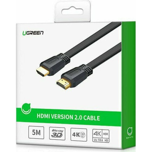 Ugreen HDMI 2.0 Flat Cable HDMI male - HDMI male 1.5m Μαύρο