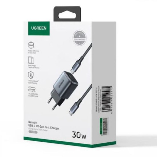 Ugreen Φορτιστής με Θύρα USB-C και Καλώδιο USB-C - USB-C 30W Power Delivery / Quick Charge 3.0 Γκρι (25257)