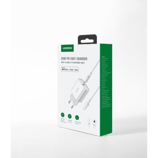 Ugreen Φορτιστής με Θύρα USB-C και Καλώδιο Lightning 20W Power Delivery / Quick Charge 4.0 Λευκός (CD137)