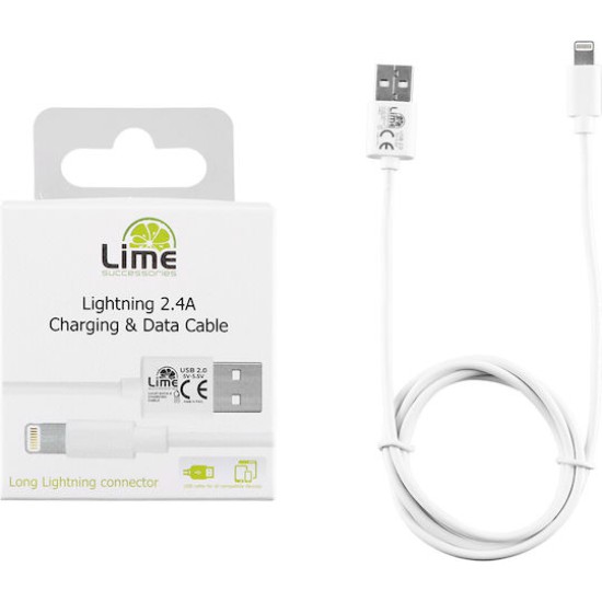 Lime Regular USB to Lightning Cable Λευκό 1m (LUL01)