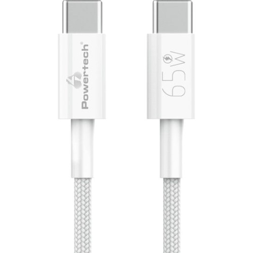 Powertech Braided USB 2.0 Cable USB-C male - USB-C 65W Λευκό 1m