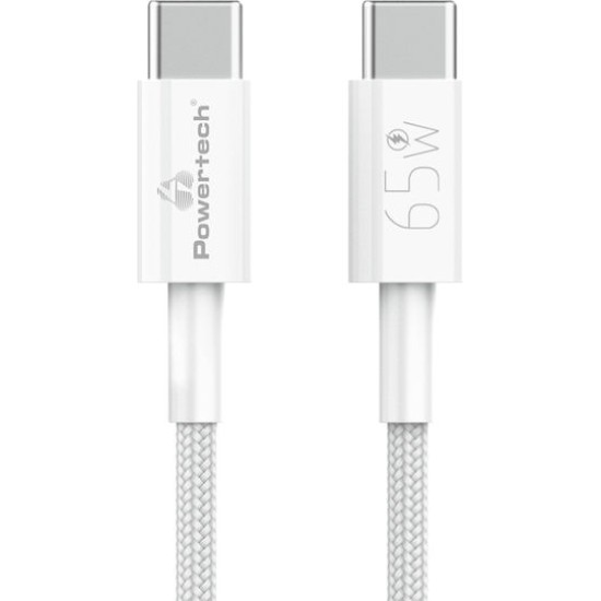 Powertech Braided USB 2.0 Cable USB-C male - USB-C 65W Λευκό 1m