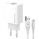 Powertech Φορτιστής με 2 Θύρες USB-A και Καλώδιο USB-C 12W Λευκός (PT-1324)