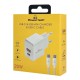 Powertech Φορτιστής GaN με Θύρα USB-A και Θύρα USB-C και Καλώδιο USB-C - USB-C 20W Power Delivery / Quick Charge 3.0 Λευκός (PT-1248)