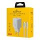 Powertech Φορτιστής GaN με Θύρα USB-A και Θύρα USB-C και Καλώδιο USB-C - USB-C 36W Power Delivery / Quick Charge 3.0 Λευκός (PT-1351)
