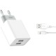 XO Φορτιστής με 2 Θύρες USB-A και Καλώδιο Lightning Λευκός (L65)