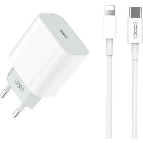 XO Φορτιστής με Θύρα USB-C και Καλώδιο USB-C - Lightning 20W Power Delivery Λευκός (L77)