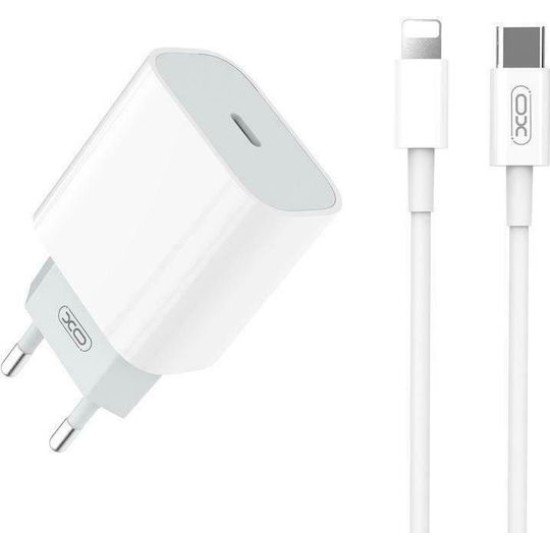XO Φορτιστής με Θύρα USB-C και Καλώδιο USB-C - Lightning 20W Power Delivery Λευκός (L77)