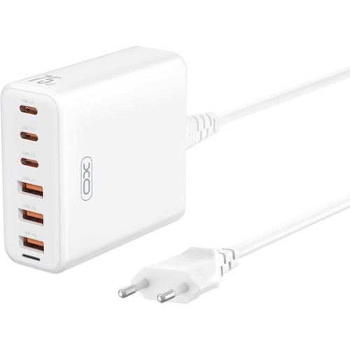 XO Βάση Φόρτισης GaN με 3 Θύρες USB-A και 3 Θύρες USB-C 75W σε Λευκό χρώμα