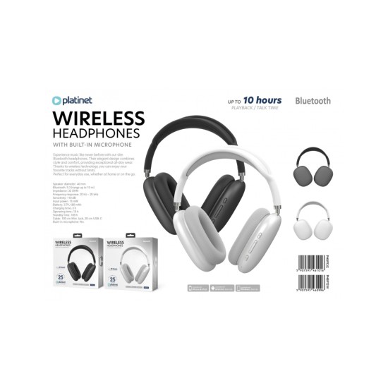 PLATINET WIRELESS HEADPHONES WITH MIC BLUETOOTH SLIM STYLE BLACK