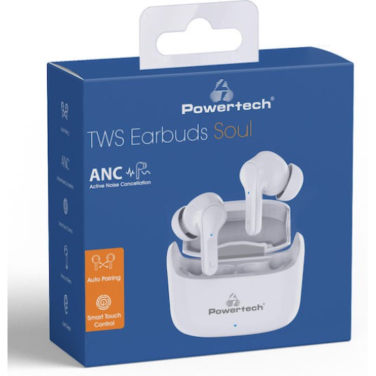 Powertech PT-1052 In-ear Bluetooth Handsfree Ακουστικά με Αντοχή στον Ιδρώτα και Θήκη Φόρτισης Λευκά