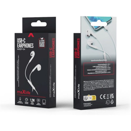Maxlife In-ear Handsfree Ακουστικά με Βύσμα USB-C Λευκό