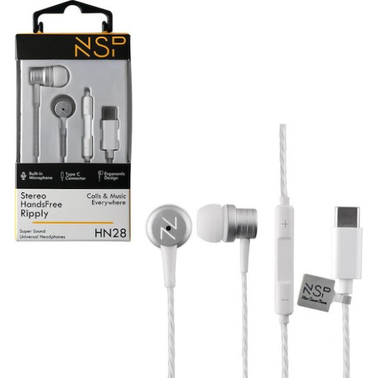 NSP HN28 In-ear Handsfree με Βύσμα USB-C Λευκό