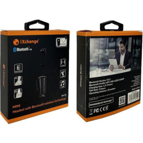 iXchange Ua26 In-ear Bluetooth Handsfree Ακουστικό Πέτου Μαύρο