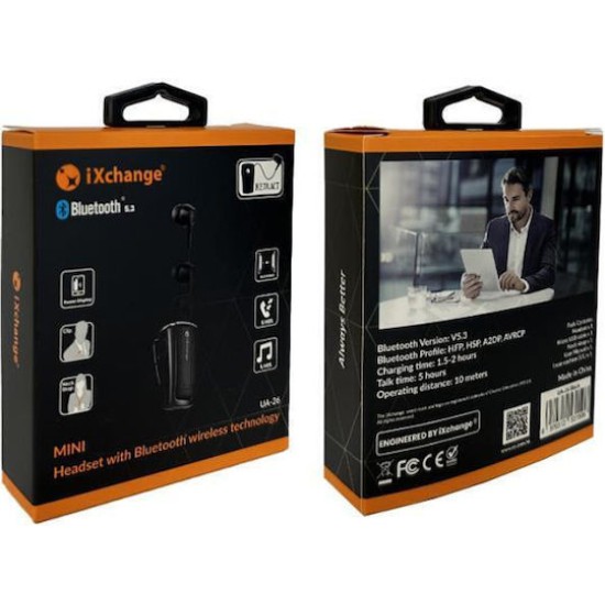 iXchange Ua26 In-ear Bluetooth Handsfree Ακουστικό Πέτου Μαύρο