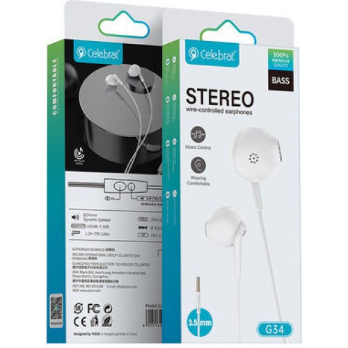 Celebrat G34-WH In-ear Handsfree Ακουστικά με Βύσμα 3.5mm Λευκό