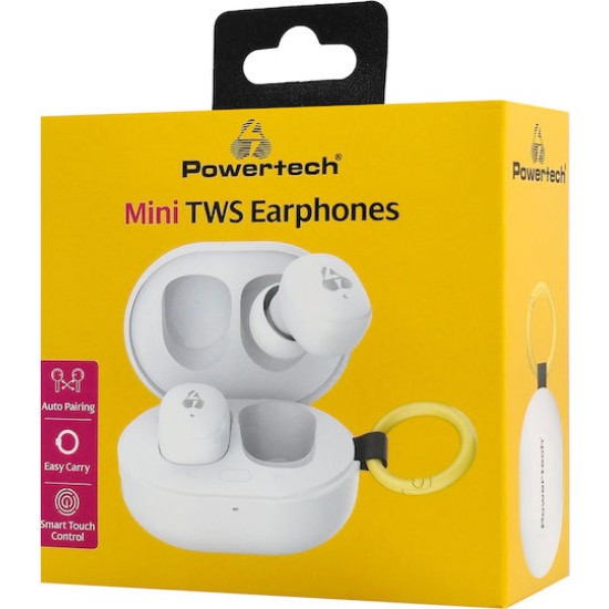 Powertech PT-1393 In-ear Bluetooth Handsfree Ακουστικά με Αντοχή στον Ιδρώτα και Θήκη Φόρτισης Λευκά