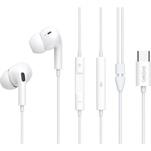 Celebrat E300 In-ear Handsfree Ακουστικά με Βύσμα USB-C Λευκό
