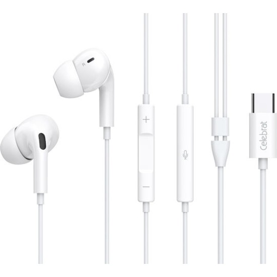 Celebrat E300 In-ear Handsfree Ακουστικά με Βύσμα USB-C Λευκό