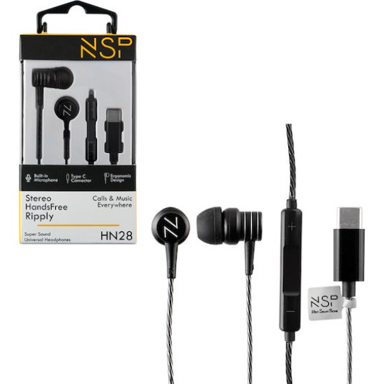 NSP HN28 In-ear Handsfree με Βύσμα USB-C Μαύρο