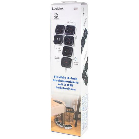 LogiLink Πολύπριζο 4 Θέσεων με 2 USB-A, Διακόπτη και Καλώδιο 1.5m