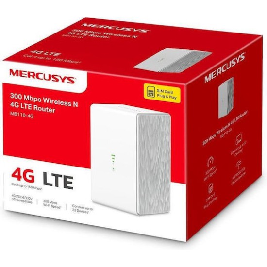 Mercusys MB110-4G v1 Ασύρματο 4G Mobile Router Wi‑Fi 4 με 2 Θύρες Ethernet