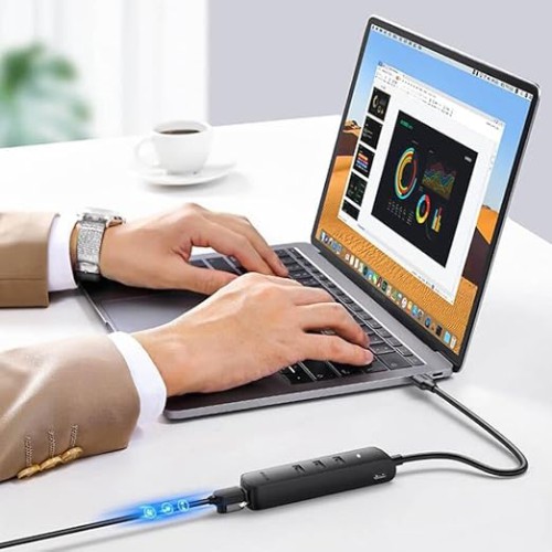 Ugreen USB 2.0 Hub with 10/100mbps Ethernet Adapter, Μαύρο