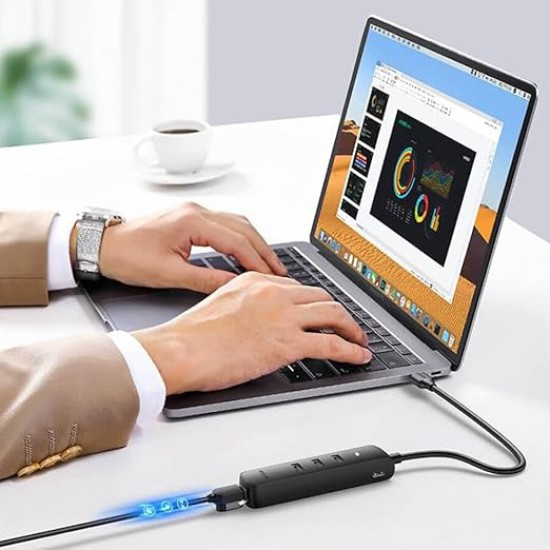 Ugreen USB 2.0 Hub with 10/100mbps Ethernet Adapter, Μαύρο