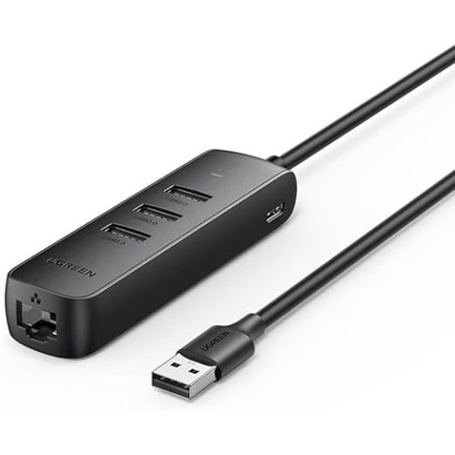 Ugreen USB 2.0 Hub with 10/100mbps Ethernet Adapter, Μαύρο