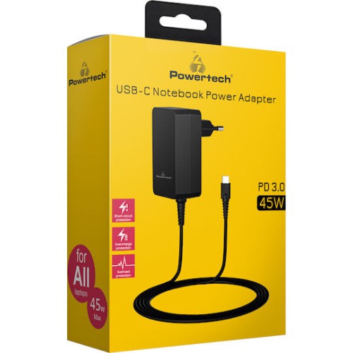 Powertech USB-C Universal Φορτιστής Laptop 45W 5V 2.25A με Αποσπώμενο Καλώδιο Τροφοδοσίας