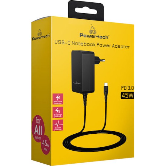 Powertech USB-C Universal Φορτιστής Laptop 45W 5V 2.25A με Αποσπώμενο Καλώδιο Τροφοδοσίας