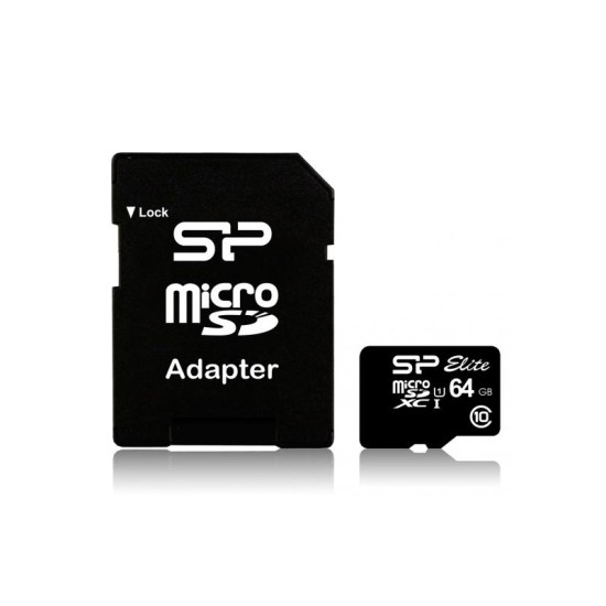 SILICON POWER micro SDHC 64GB CLASS 10 UHS-1 ELITE 4K FULL HD R100/W10 MB/S + SD ADAPTOR 
