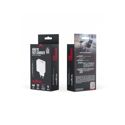 Maxlife MXTC-07-45AC PD QC charger 1x USB-C 1x USB 45W white