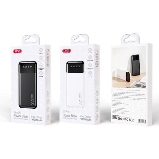 XO PR191 Power Bank 10000mAh 20W με Θύρα USB-A και Θύρα USB-C Power Delivery / Quick Charge 2.0 / Quick Charge 3.0 Μαύρο