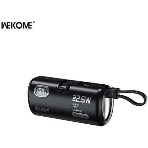 WK WP-19 Power Bank 5000mAh 22.5W με 2 Θύρες USB-C Μαύρο