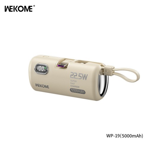 WK WP-19 Power Bank 5000mAh 22.5W με 2 Θύρες USB-C Μπεζ
