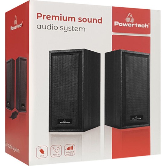 Powertech Premium Sound PT-845 Ηχεία Υπολογιστή 2.0 με Ισχύ 3W σε Μαύρο Χρώμα