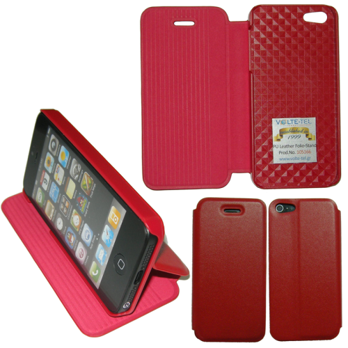 VOLTE-TEL ΘΗΚΗ IPHONE SE/5/5S PU LEATHER FOLIO-STAND RED