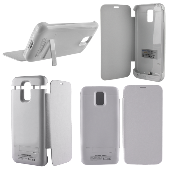 SAMSUNG G900 S5 EXTERNAL(BOOK CASE BATTERY+STAND)3200 mAh WHITE