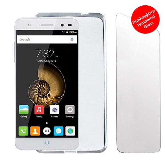 VOLTE-TEL COMBO ZTE BLADE V7 LITE 5.0" TEMPERED 0.30 + ΘΗΚΗ SLIMCOLOR WHITE
