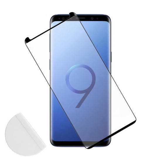 IDOL 1991 GLAMOUR TEMPERED GLASS SAMSUNG S9+ G965 6.2in 9H 0.30mm FULL COVER 3D FULL GLUE BLACK + SQUEEZY CARD